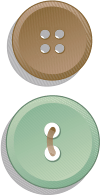 Three Buttons Colored Pale Red, Pale Brown, and Pale Green
