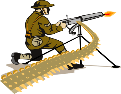 Soldier Firing a Machine Gun with Ammunition Belt