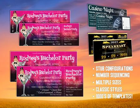 Stag and Bachelor Party Night Ticket Templates with print options