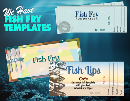 Fish Fry fundraiser Ticket Printing - Free templated designs for online editing